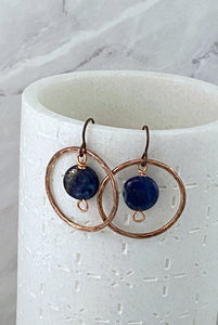 Copper and lapis hoop earrings