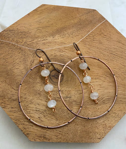 Copper and moonstone hoop earrings
