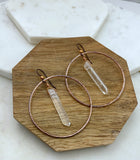 Copper and quartz hoop earrings