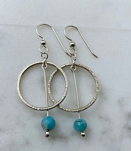 Sterling silver hoop earrings with amazonite gemstones