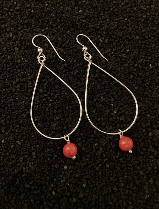 Sterling silver and coral teardrop earrings