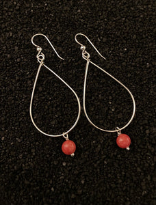 Sterling silver and coral teardrop earrings