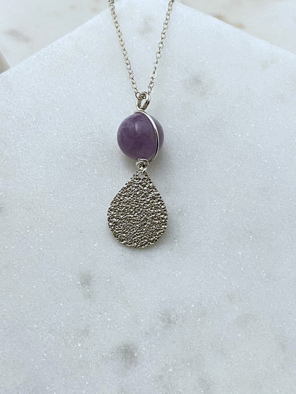 Sterling silver hammered necklace with amethyst