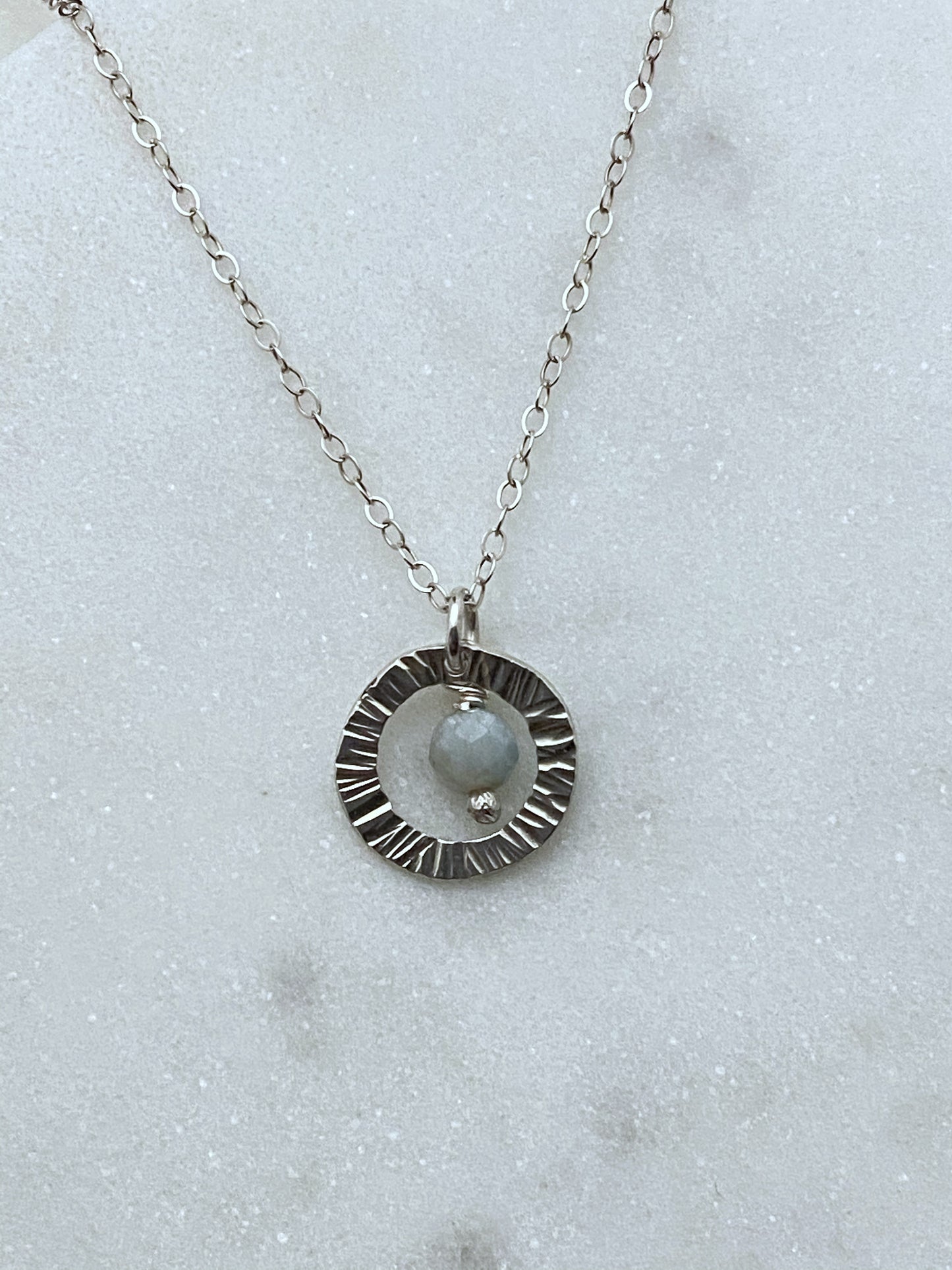 Sterling silver forged circle necklace with apatite
