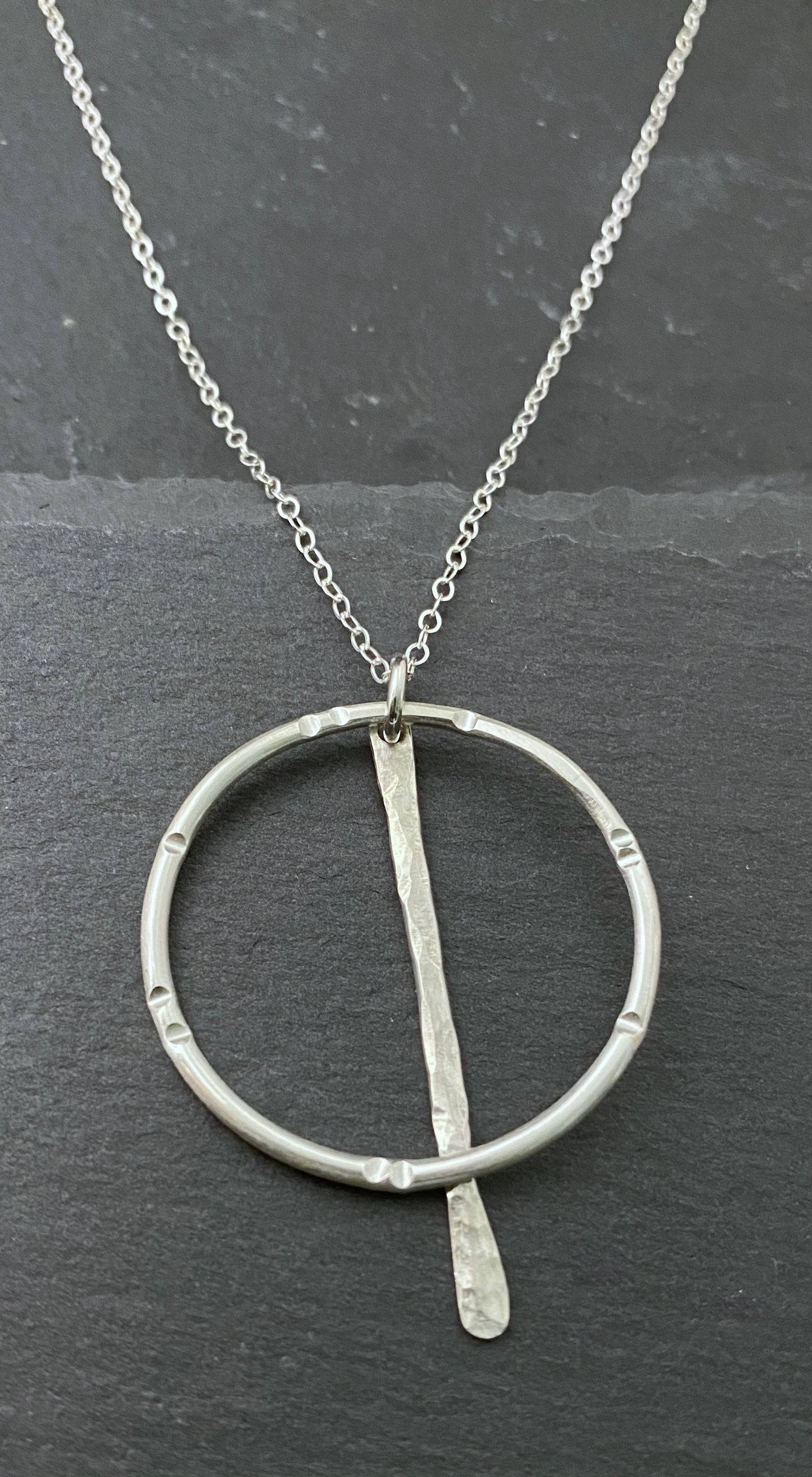 Sterling silver forged hoop necklace with paddle