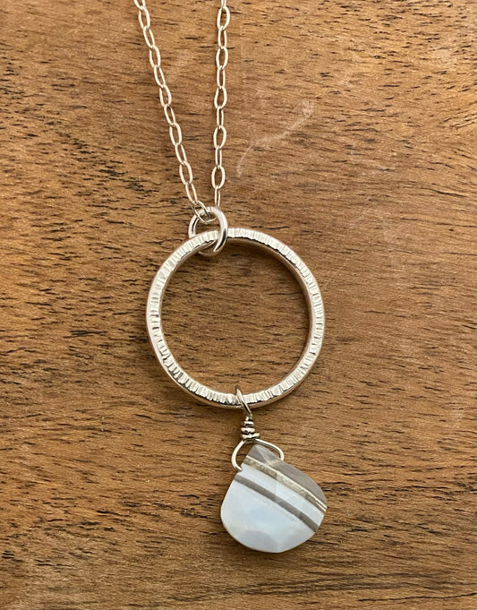 Sterling silver forged hoop necklace with Opal Chalcedony gemstone