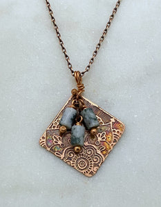 Acid etched copper necklace with tree agate gemstones
