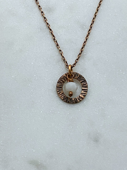 Forged copper small hoop necklace with moonstone