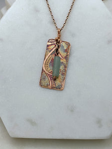 Acid etched copper necklace with an aventurine gemstone