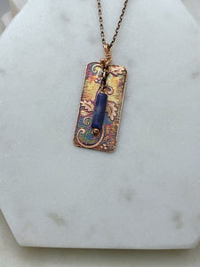 Acid etched copper necklace with a sodalite gemstone