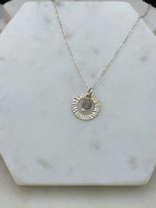 Sterling silver forged circle necklace with moonstone