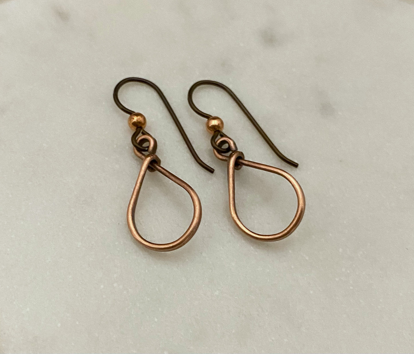 Tiny teardrop copper hoop earrings