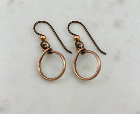 Tiny copper hoop earrings