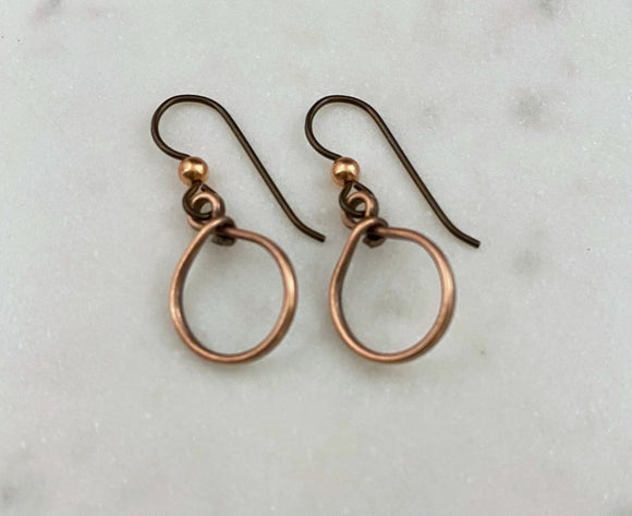 Tiny copper hoop earrings