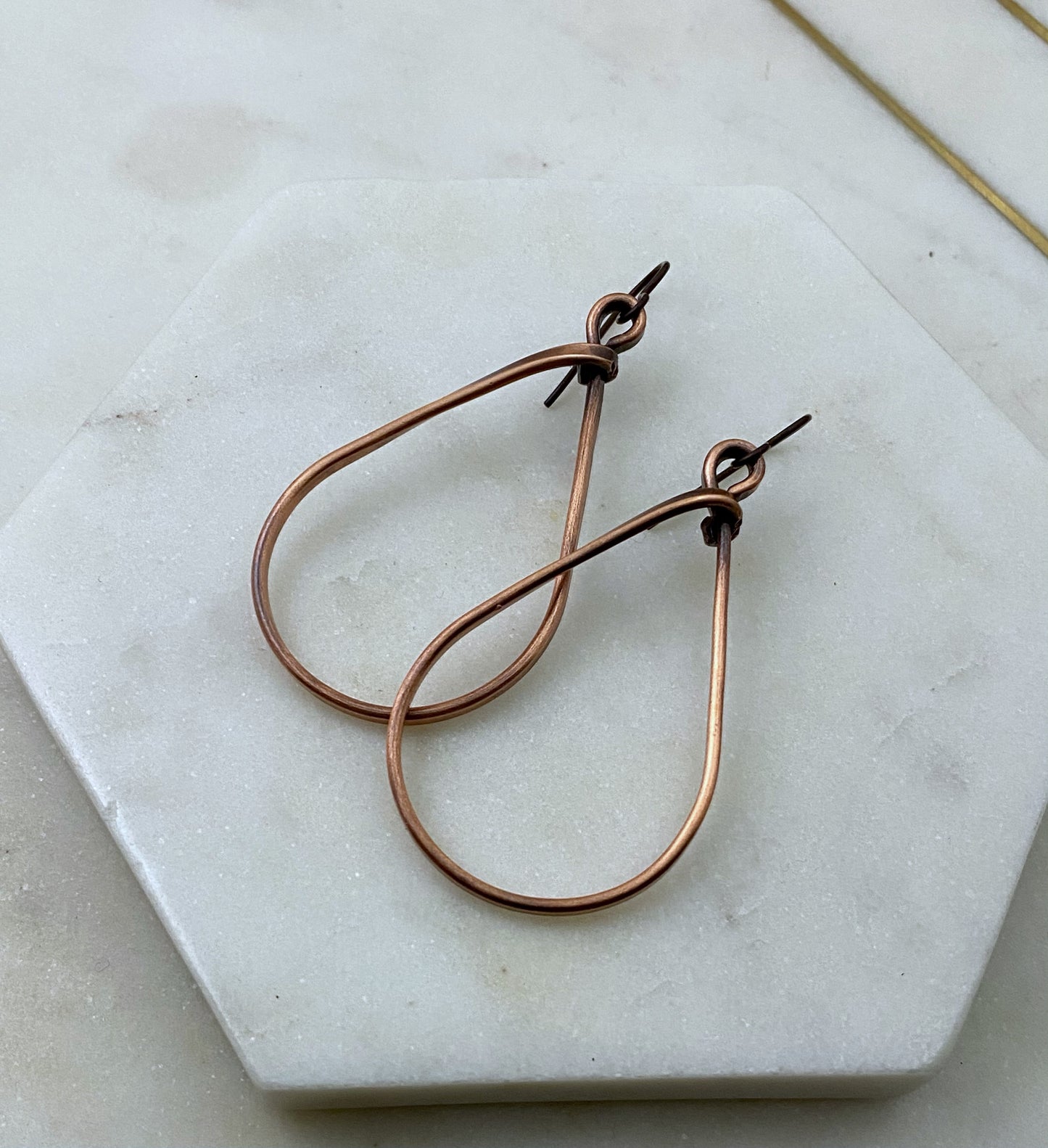 Medium copper teardrop hoop earrings