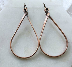 Large copper teardrop hoop earrings