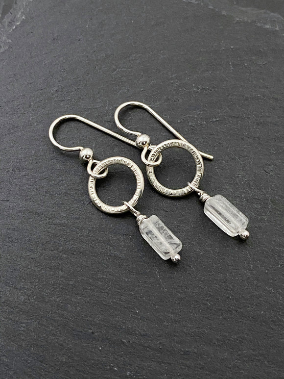 Sterling hoop earrings with quartz