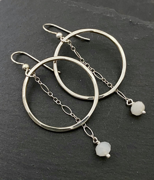 Sterling hoop earrings with moonstone