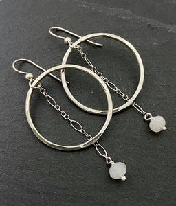 Sterling hoop earrings with moonstone