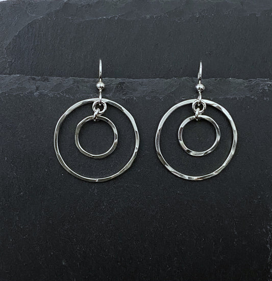 Double hoop sterling silver earrings