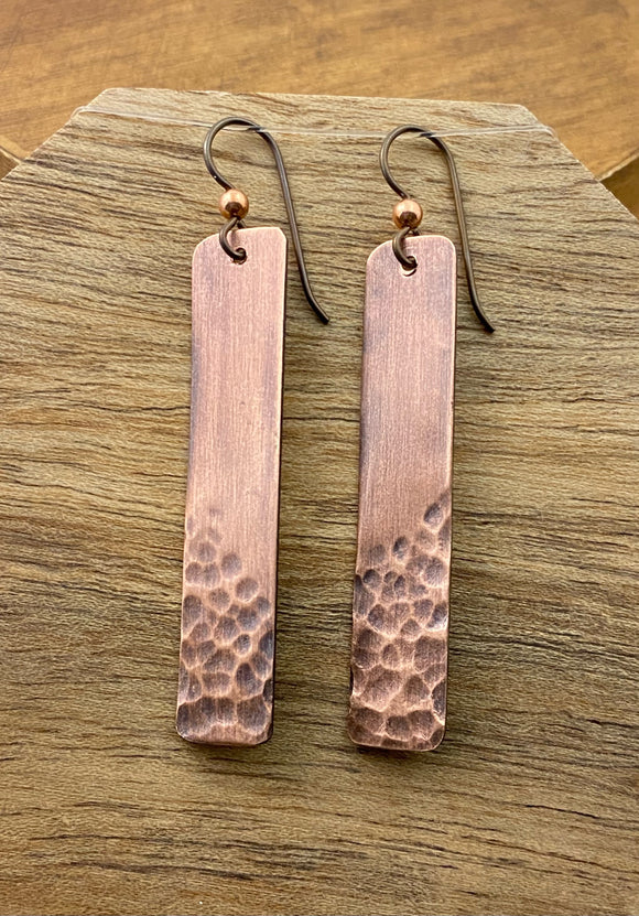 Copper hammer textured earrings