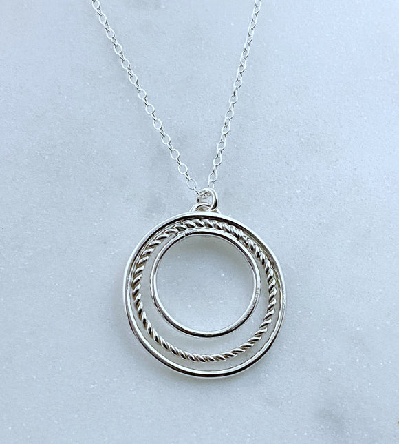 Sterling silver forged triple hoop necklace
