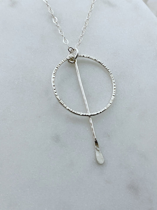 Sterling silver forged hoop necklace with sterling paddle