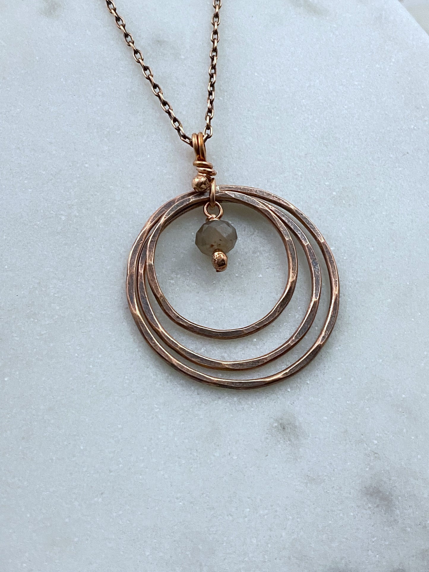 Forged copper hoop necklace with coffee moonstone