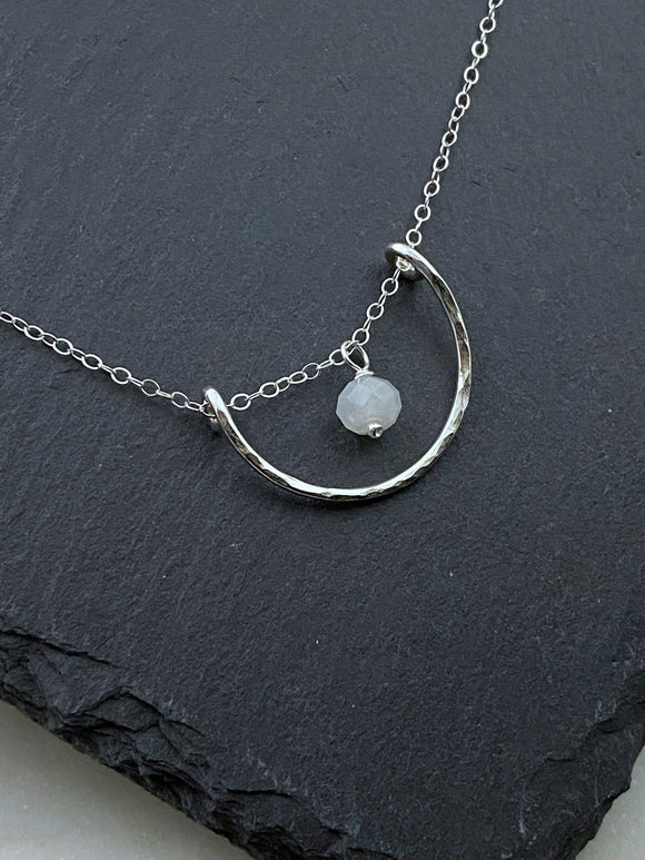 Copy of Forged sterling silver wire half moon necklace with moonstone