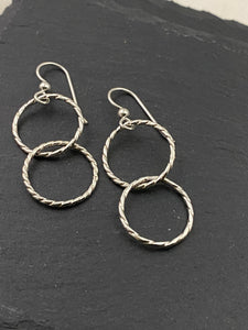 Sterling silver forged and twisted wire earrings
