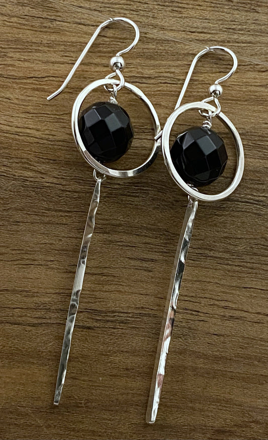 Sterling sliver and onyx earring