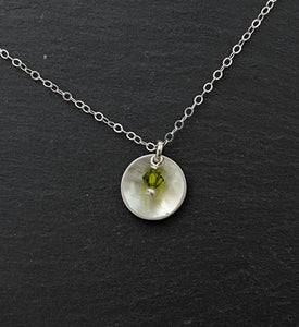 Forged sterling silver necklace with olivine
