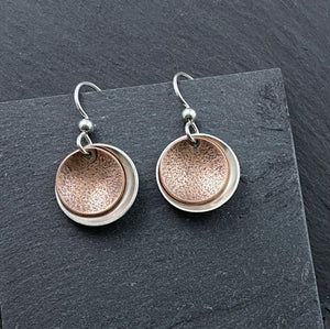 Sterling silver and copper double disk earrings