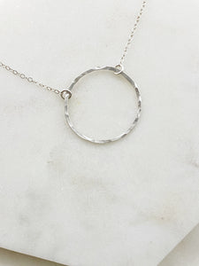 Forged sterling silver wire hoop necklace