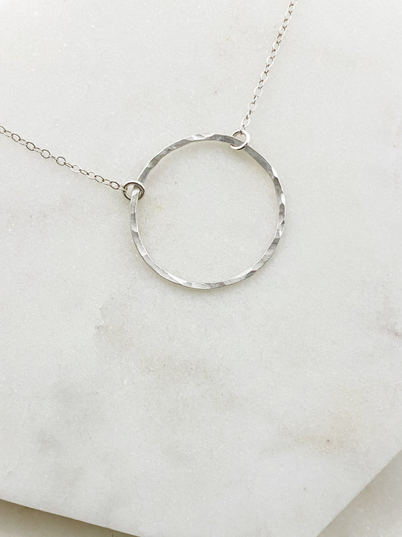 Forged sterling silver wire hoop necklace