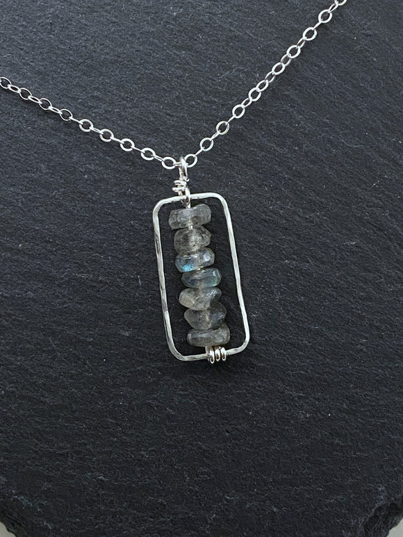 Forged sterling silver necklace with labradorite
