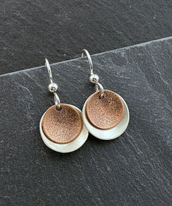 Sterling silver and copper double disk earrings