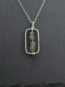 Forged sterling silver necklace with labradorite