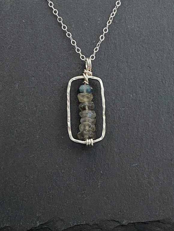 Forged sterling silver necklace with labradorite