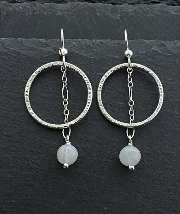 Sterling silver forged hoop earrings with moonstone