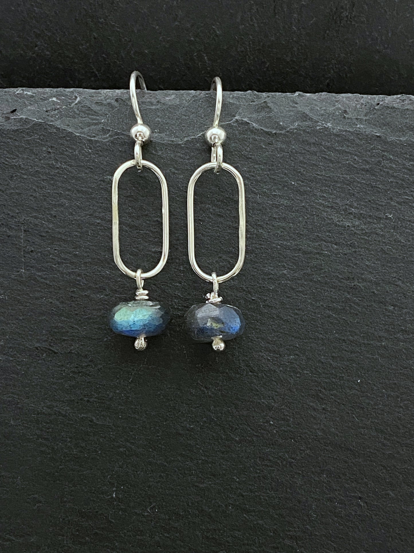 Sterling silver forged earrings with labradorite gemstones