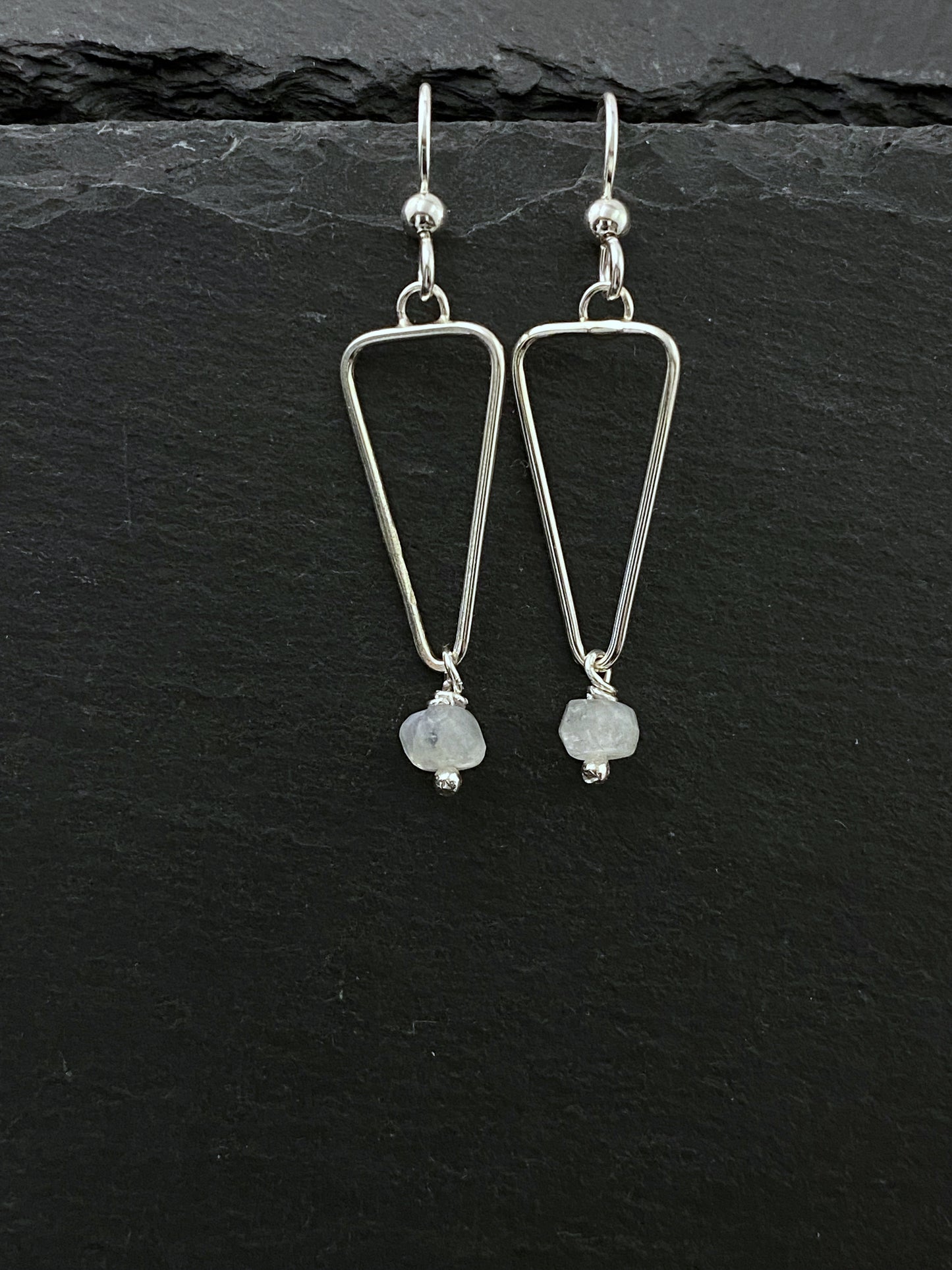 Sterling silver forged earrings with moonstone gemstones