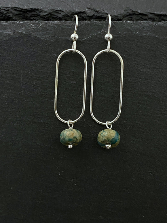 Sterling silver forged earrings with serpentine jasper gemstones