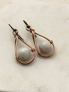 Copper teardrop hoops with moonstone