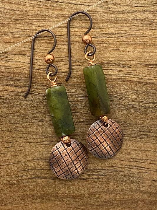 Forged copper earrings with serpentine