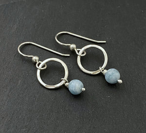 Sterling hoop earrings with aquamarine