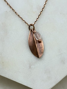 Forged copper leaf necklace with moonstone