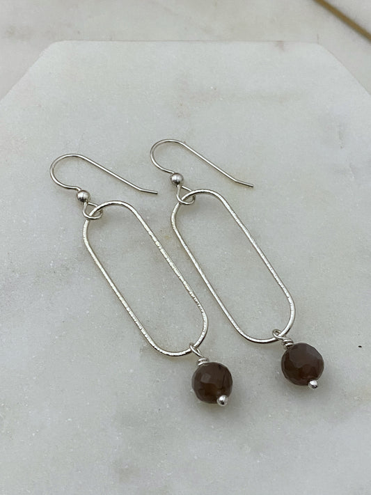 Sterling silver forged earrings with coffee moonstone gemstones