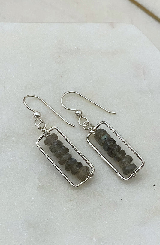 Sterling hoop earrings with labradorite