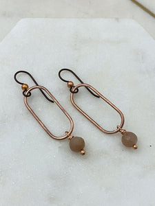 Copper and coffee moonstone oval hoop earrings